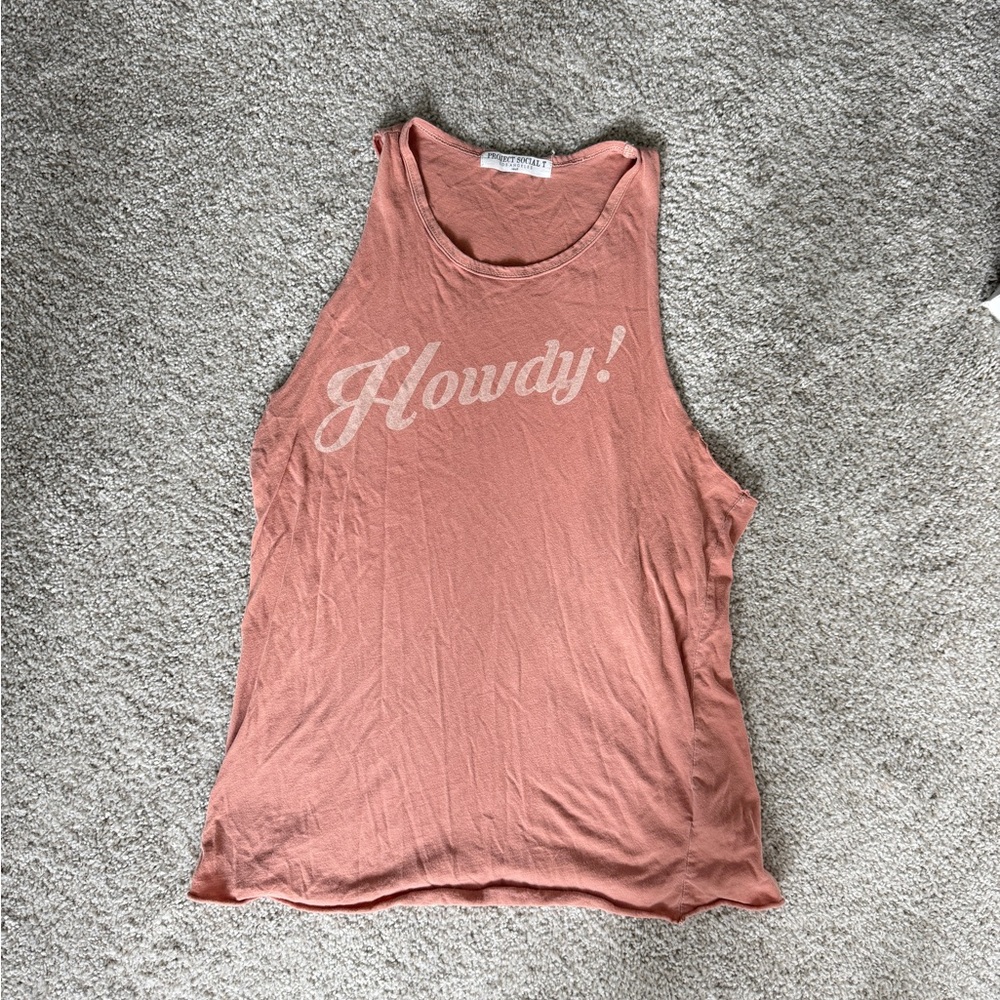 Project Social T - Women's Coral 'Howdy!' Muscle Tee size small